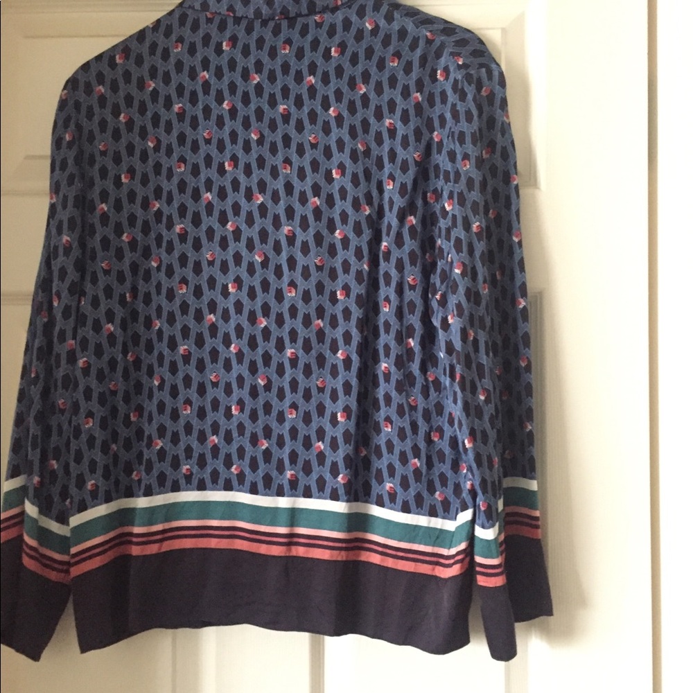 Maje Blue Multi-Spot Silk Blouse with Stripe Trim - Picture 7 of 13